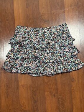 Express Black Floral Ruffle Mini Skirt 100 percent cotton